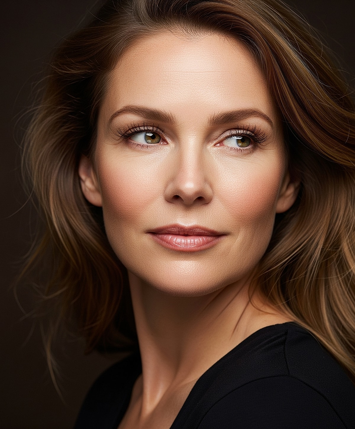 Close-up of a woman's face and smile.